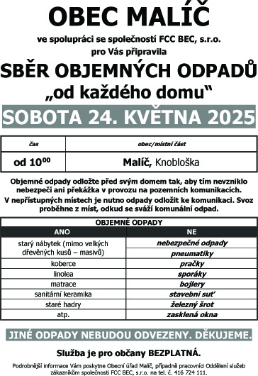 Náhledový obrázek článku: Svoz objemného odpadu v obci Malíč