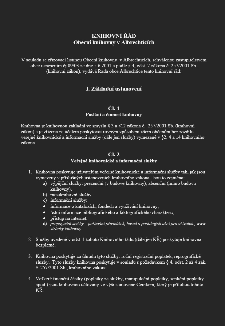 Knihovní řád od 1.5. 2023