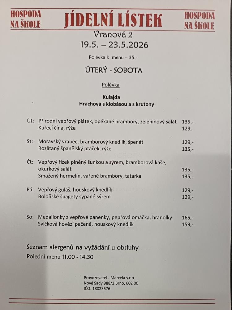 Náhledový obrázek článku: Jídelníček 19.5. - 23.5.