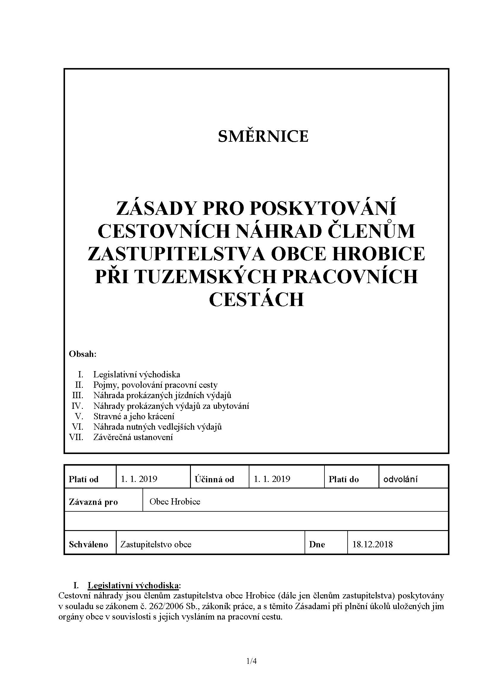 18. 12. 2018 POSKYTOVÁNÍ CESTOVNÍCH NÁHRAD
