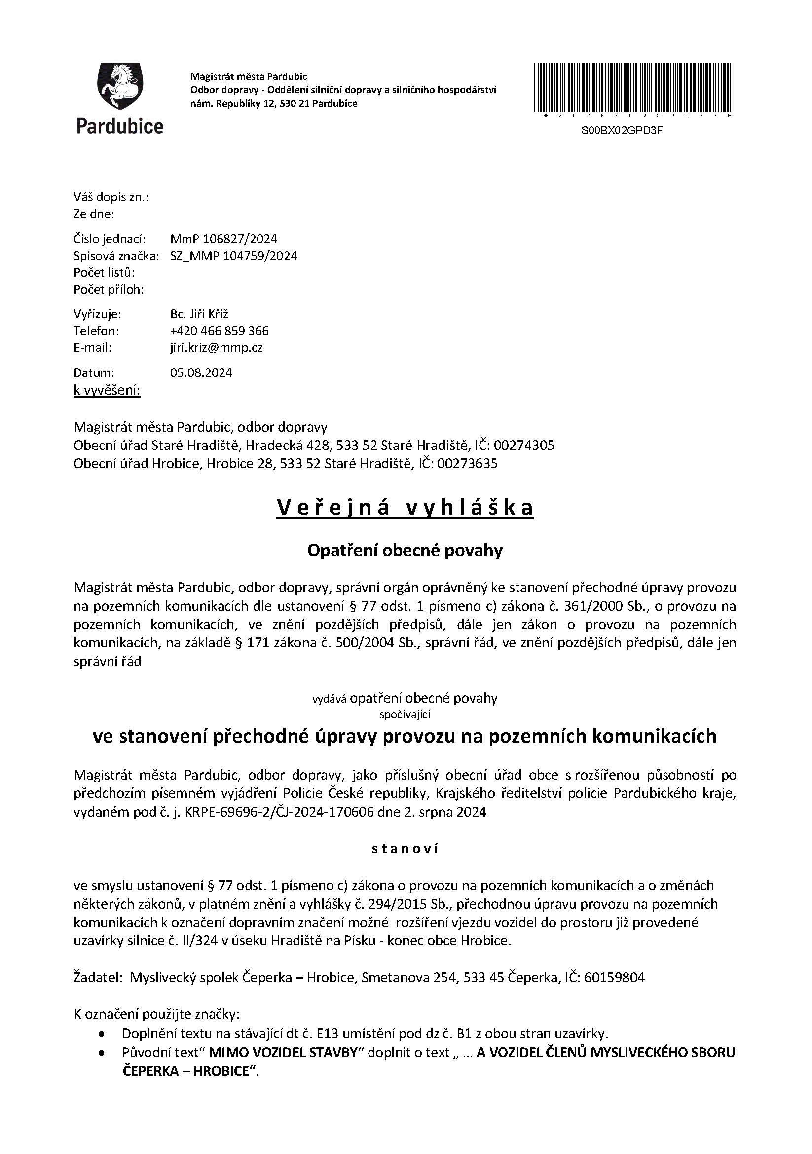 6. 8. 2024 Veřejná vyhláška
