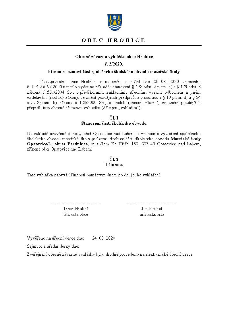 24.8.2020 OZV 2/2020 Školský obvod MŠ