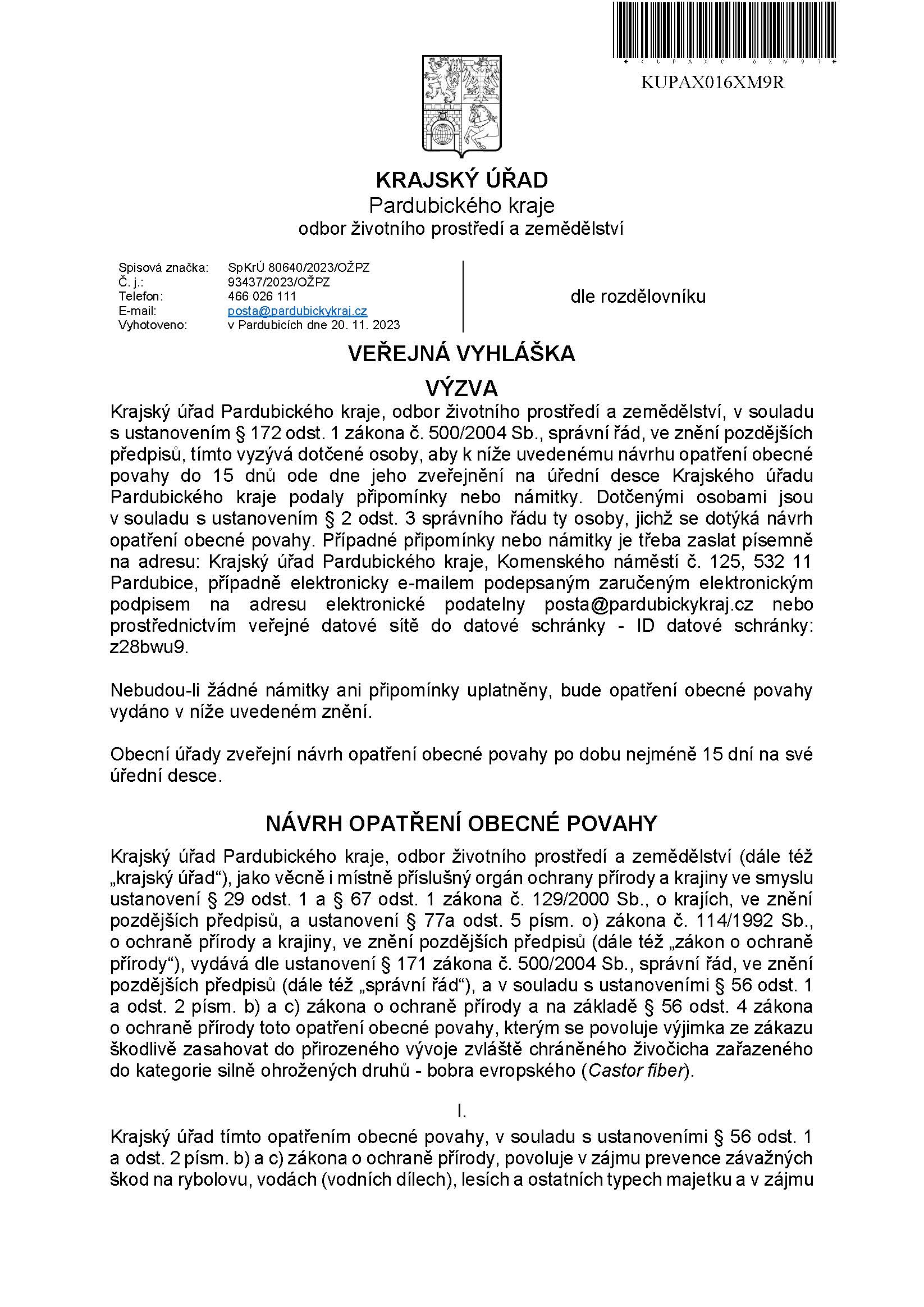 20. 11. 2023 Veřejná výzva