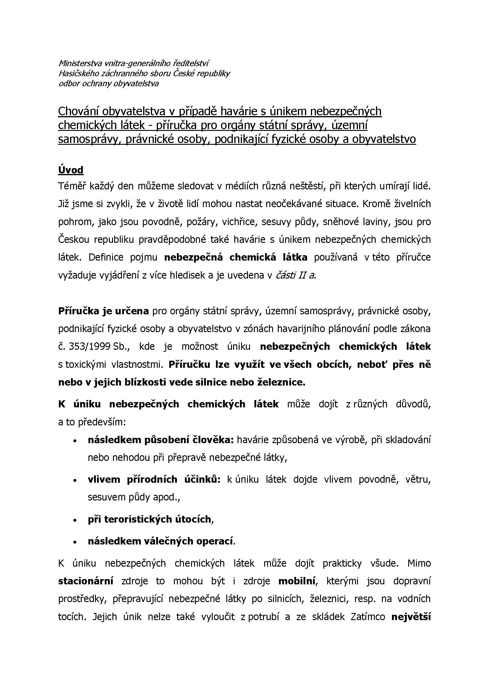 2. 10. 2017 Chování obyvatelstva v případě havárie s únikem nebezpečných chemických látek