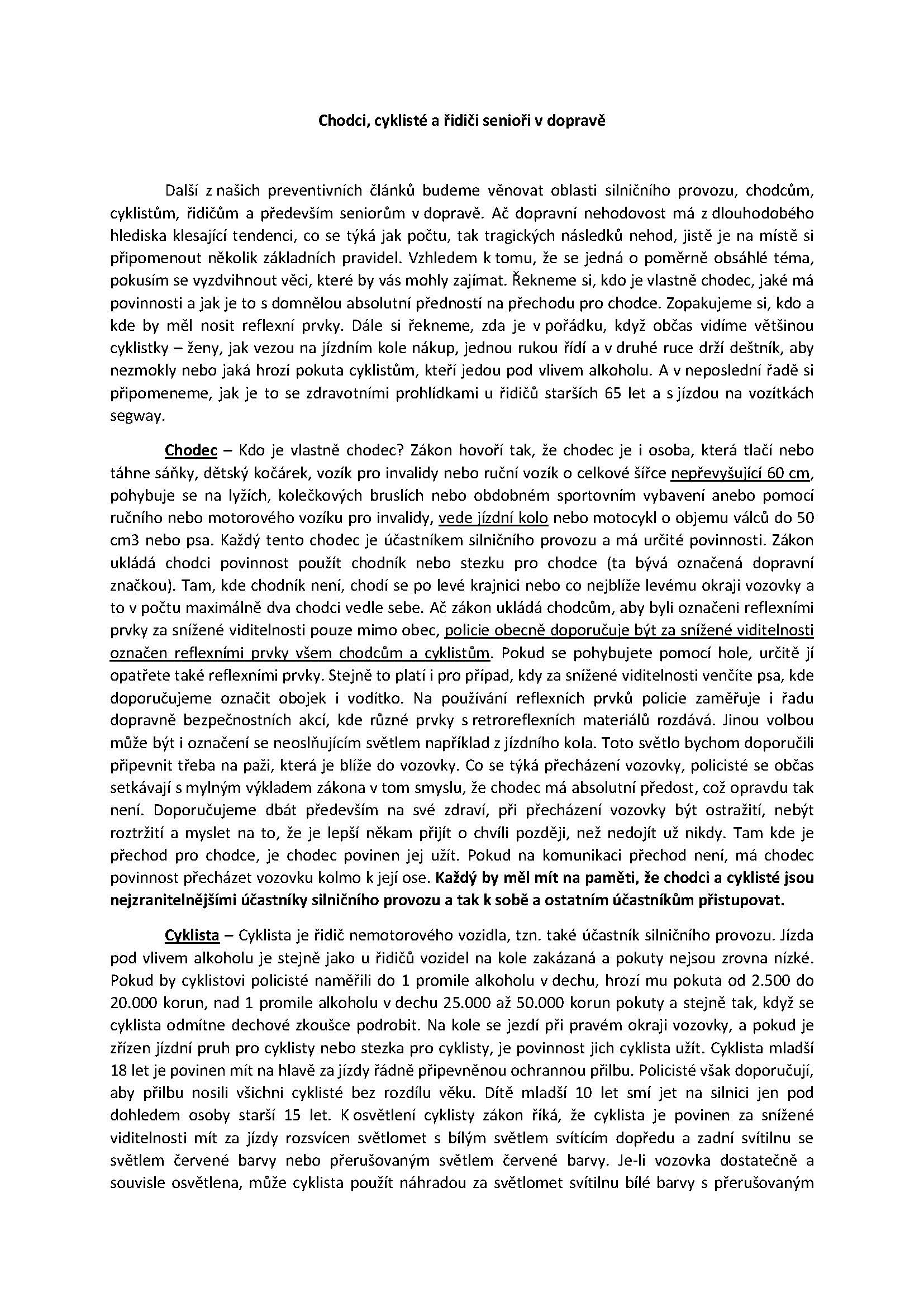 19. 3. 2018 Chodci, cyklisté a řidiči senioři v dopravě
