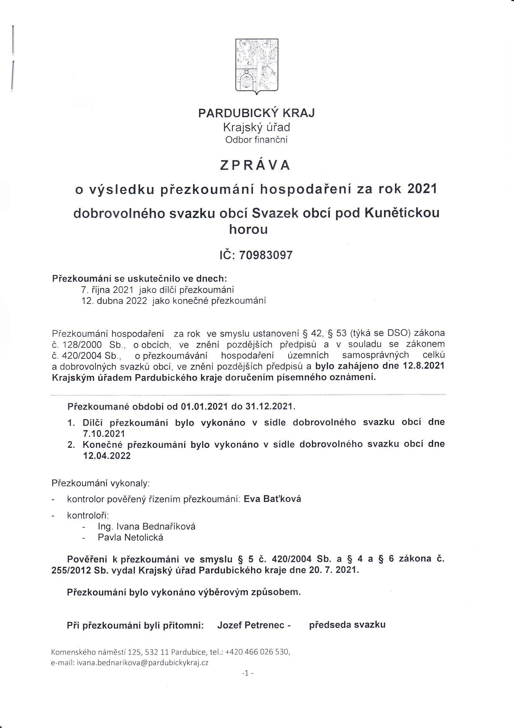 Zpráva o výsledku hospodaření SOPKH za rok 2021