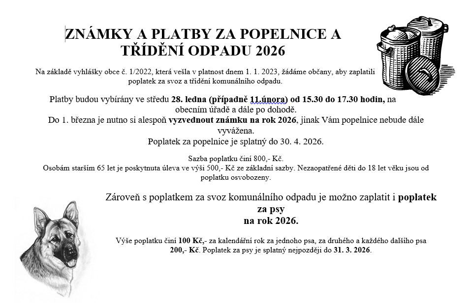 Náhledový obrázek článku: Známky a platby za popelnice a třídění odpadu 2026