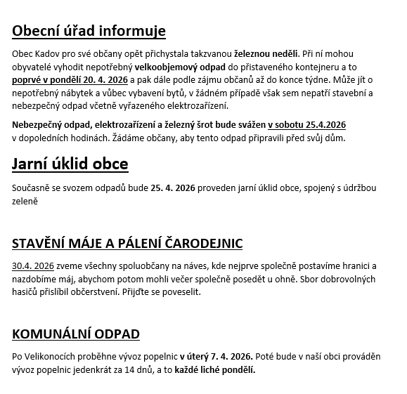 Náhledový obrázek článku: Informace pro občany na duben