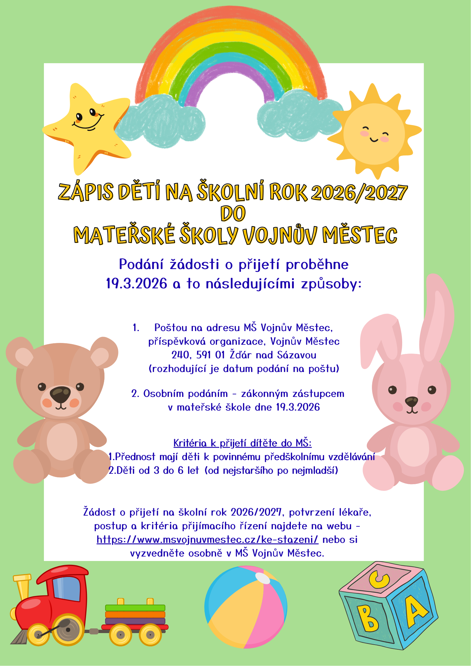 Náhledový obrázek článku: Zápis do Mateřské školy Vojnův Městec