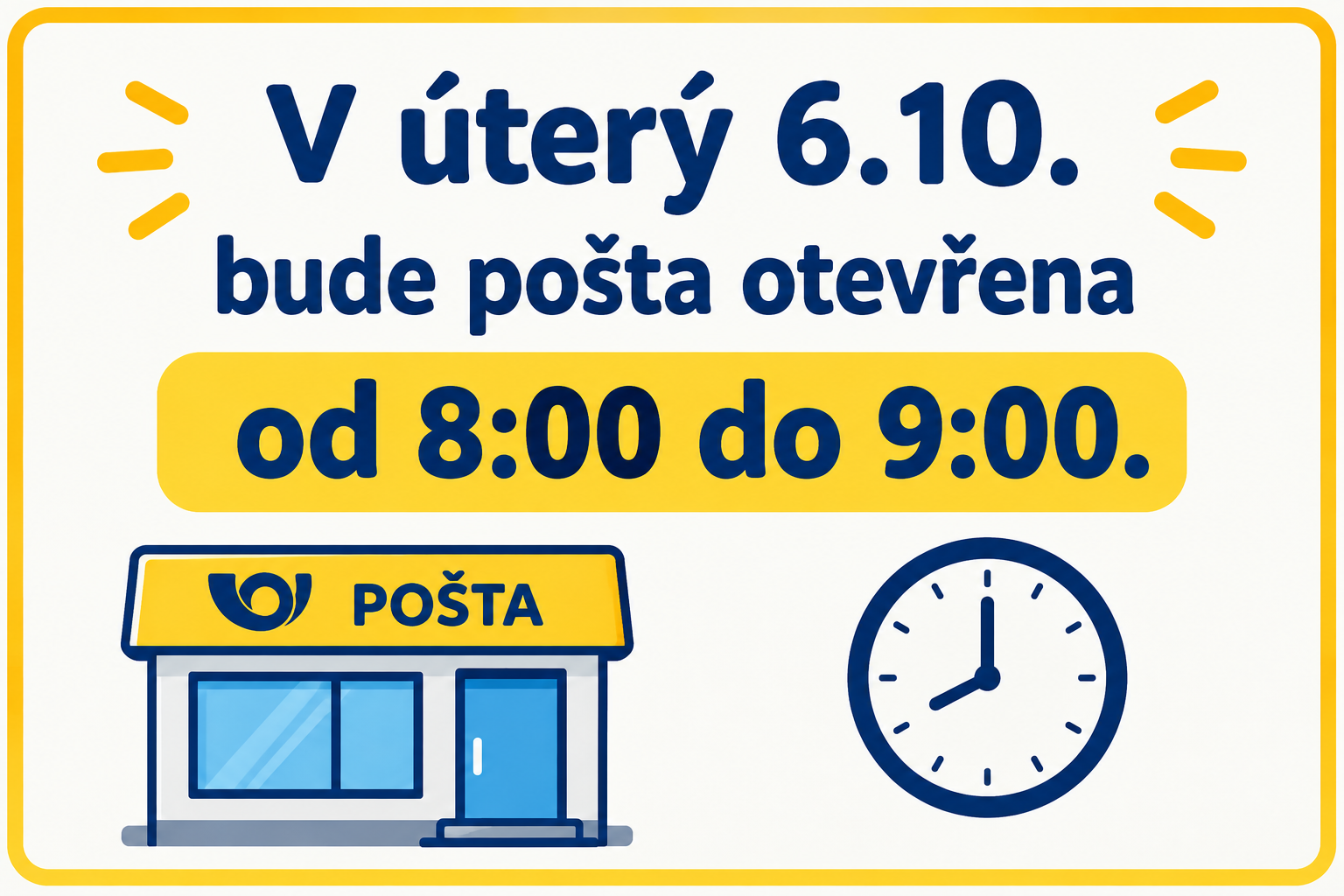 Náhledový obrázek článku: Otevírací doba pošty v úterý 6.10.2026