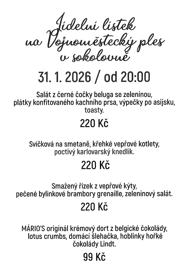 Jídelní lístek na Obecní ples