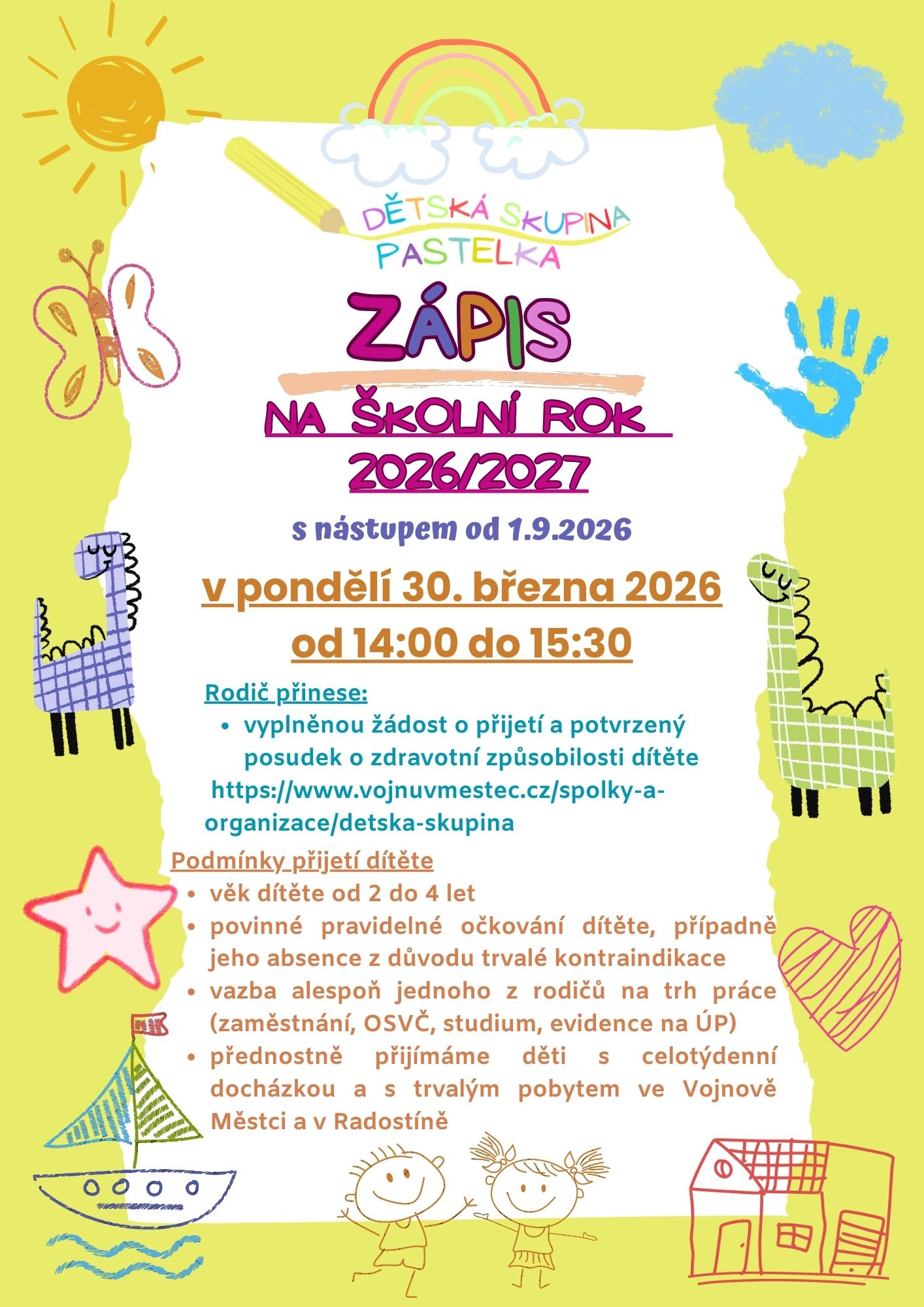 Zápis do Dětské skupiny Pastelka