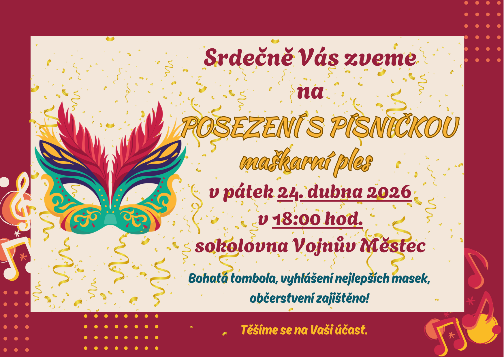 Posezení s písničkou - maškarní ples