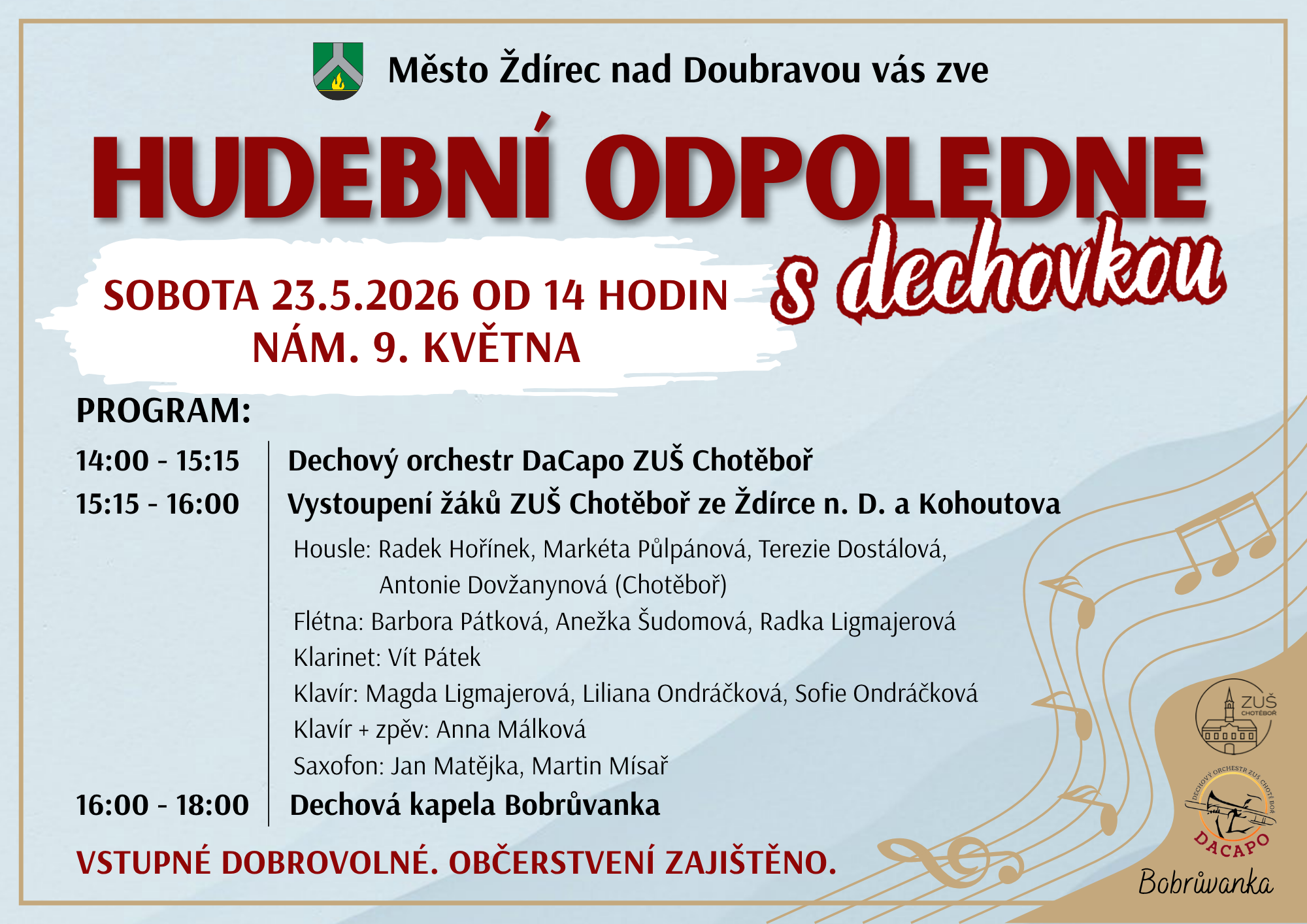 Hudební odpoledne s dechovkou ve Ždírci nad Doubravou
