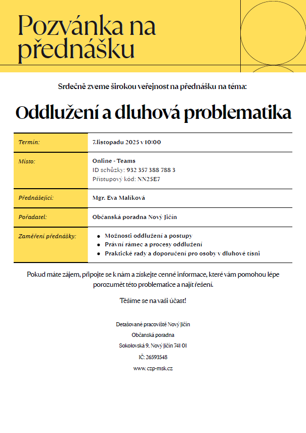 Náhledový obrázek článku: Přednáška Občanské poradny Nový Jičín