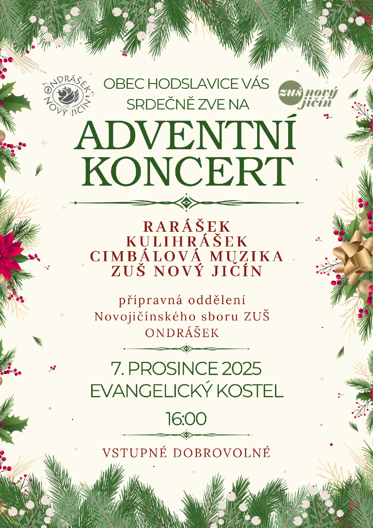 Náhledový obrázek článku: Adventní koncert 7.12.2025 od 16:00 v Evangelickém kostele v Hodslavicích