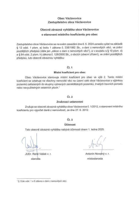 OZV o stanovení místního koeficientu pro obec