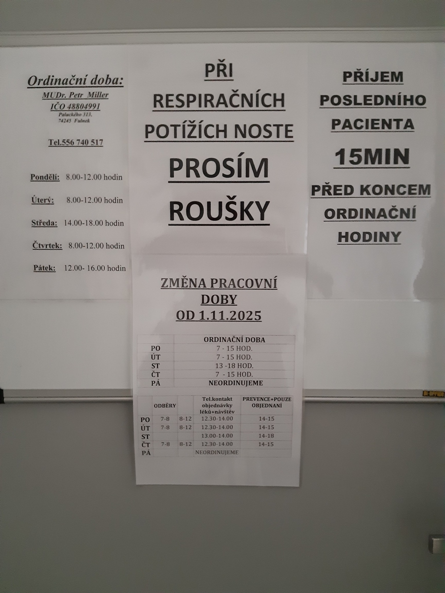 Náhledový obrázek článku: Změna pracovní doby Mudr. Miller