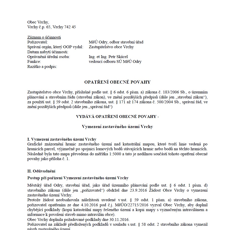 Příloha č. 1 k OOP - Vymezení zastavěného území Vrchy