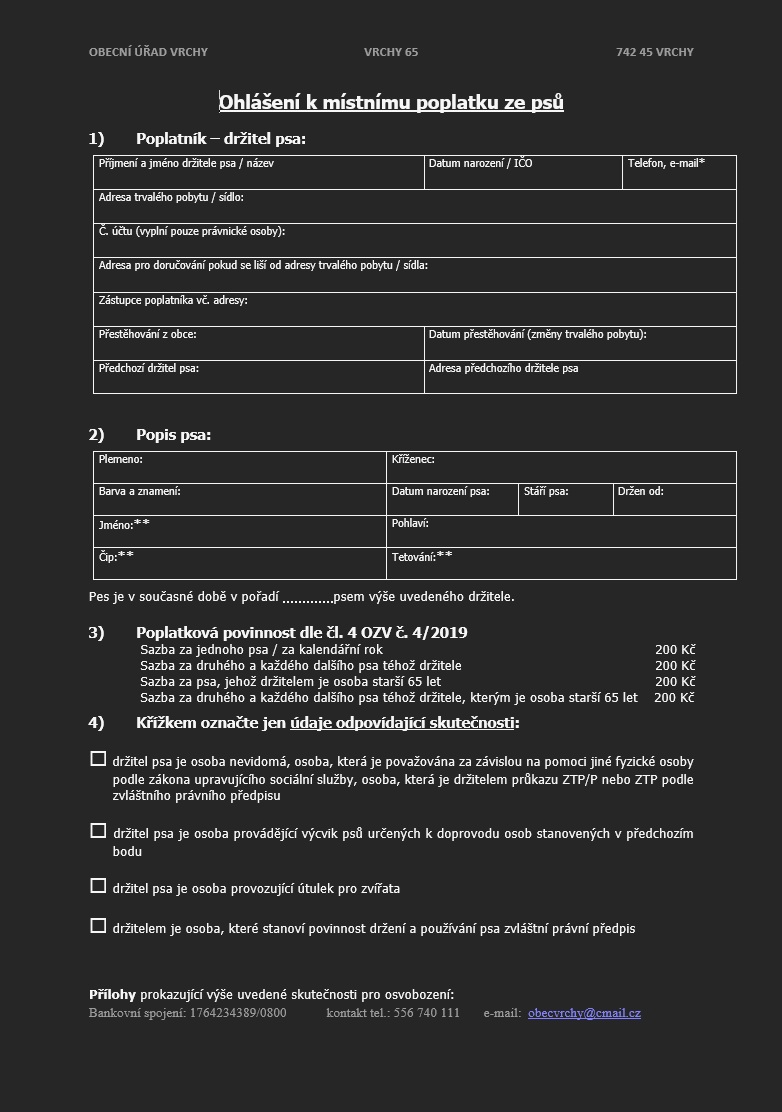 Přihlášení k místnímu poplatku ze psů