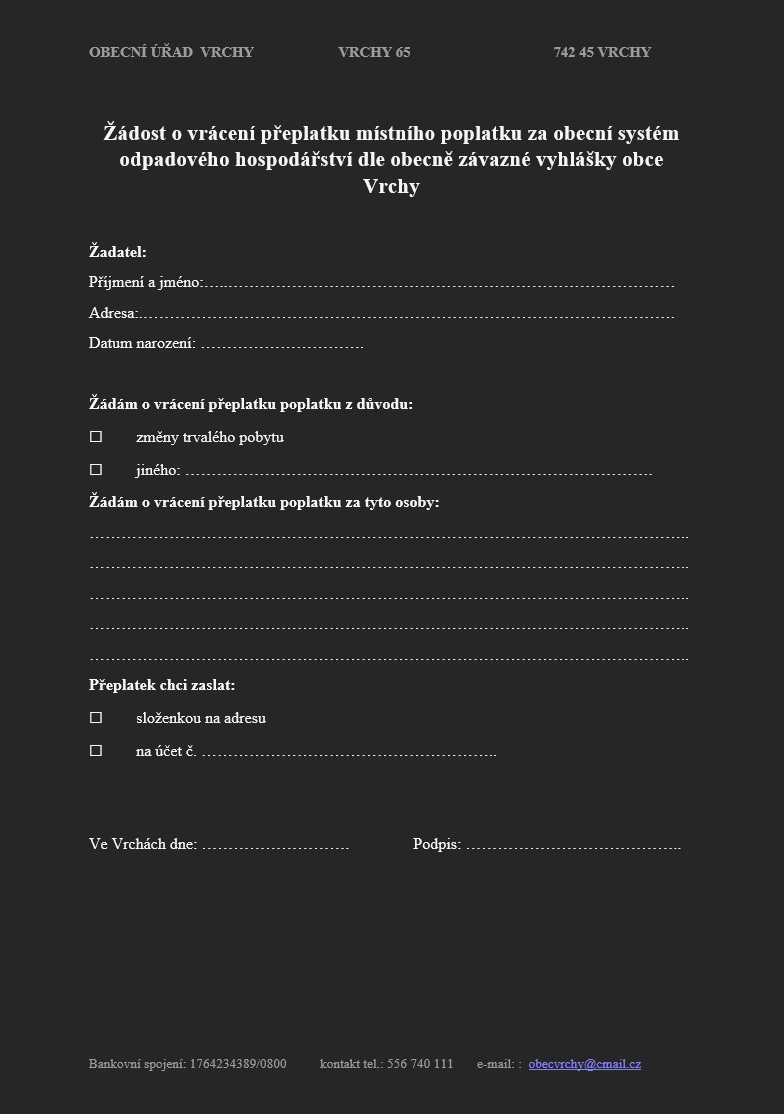 Žádost o osvobození od poplatku odpad