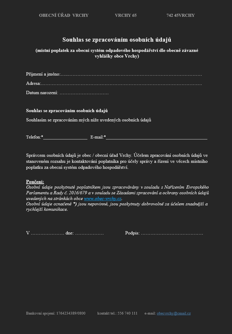 Souhlas se zpracováním osobních údajů