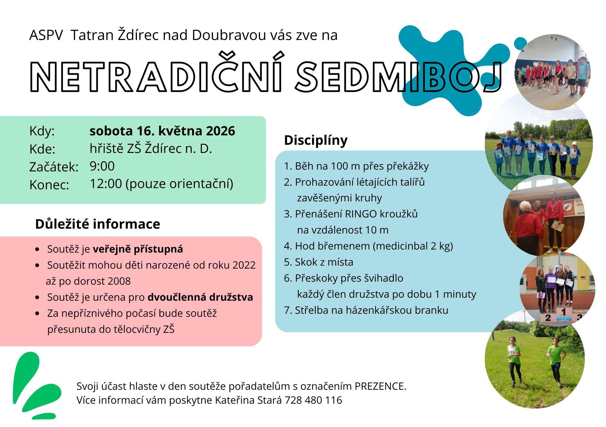 Náhledový obrázek článku: Pozvánka na dětský Netradiční sedmiboj ve Ždírci nad Doubravou