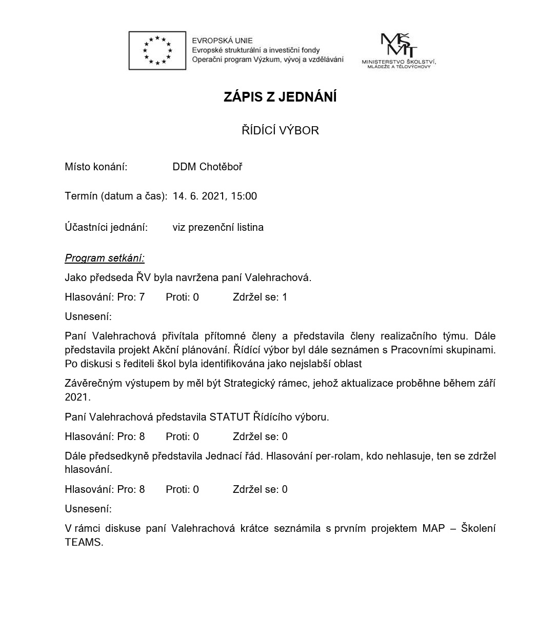 Zápis rv 14.6 2021