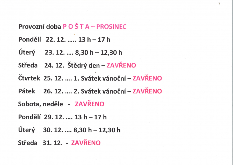 Náhledový obrázek článku: Pošta Markvartice - provozní doba prosinec