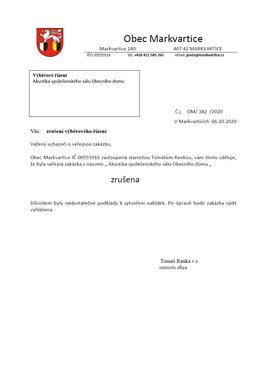 3/2020 Výzva k podání nabídky zakázky malého rozsahu „Akustické úpravy společenského sálu Obecního domu“