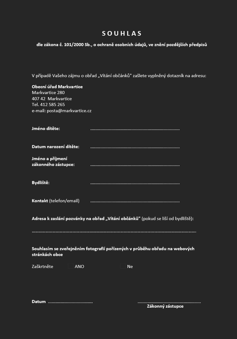 Souhlas "Vítání občánků"