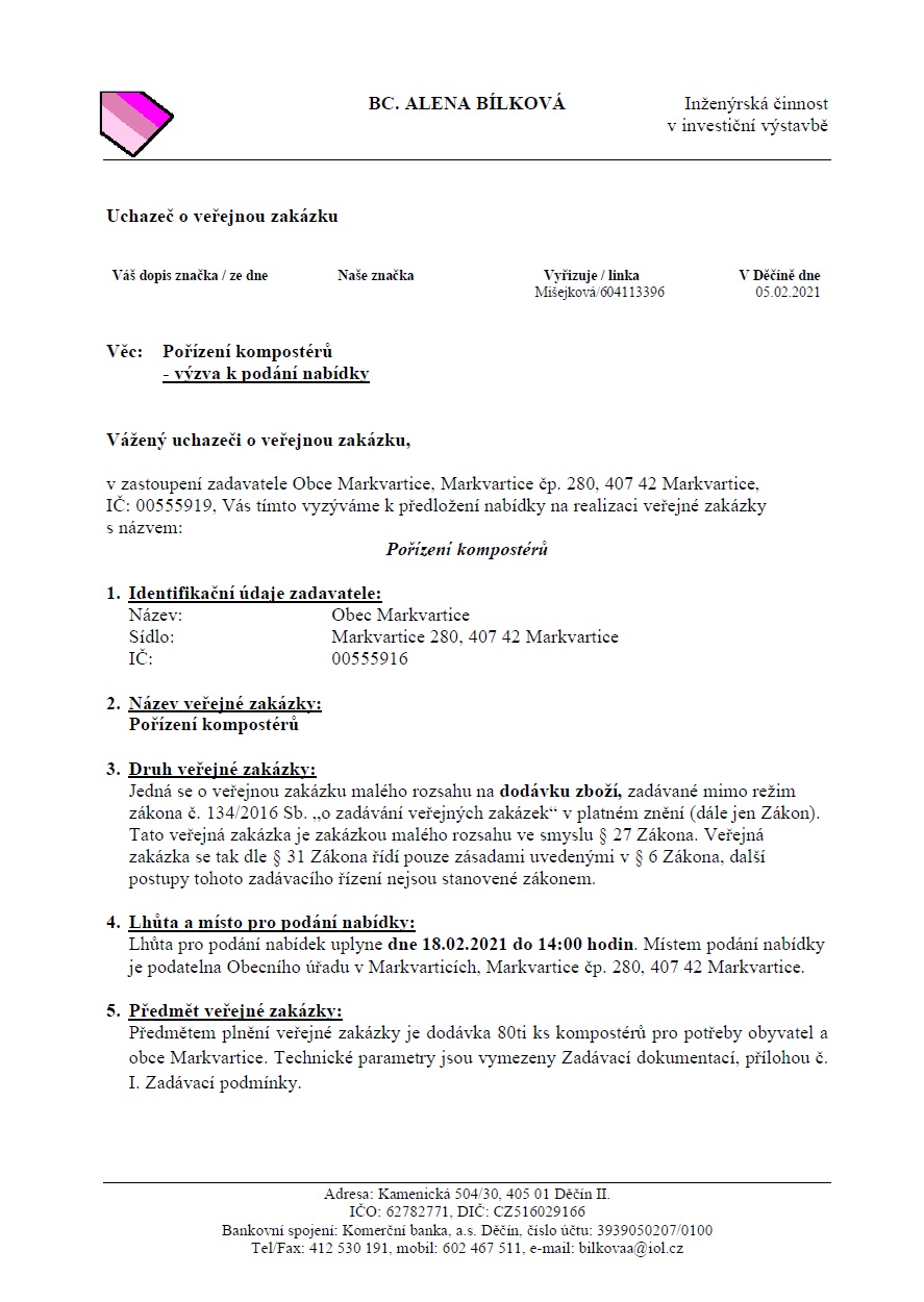 3/2021 - výzva k podání nabídky: Pořízení kompostérů