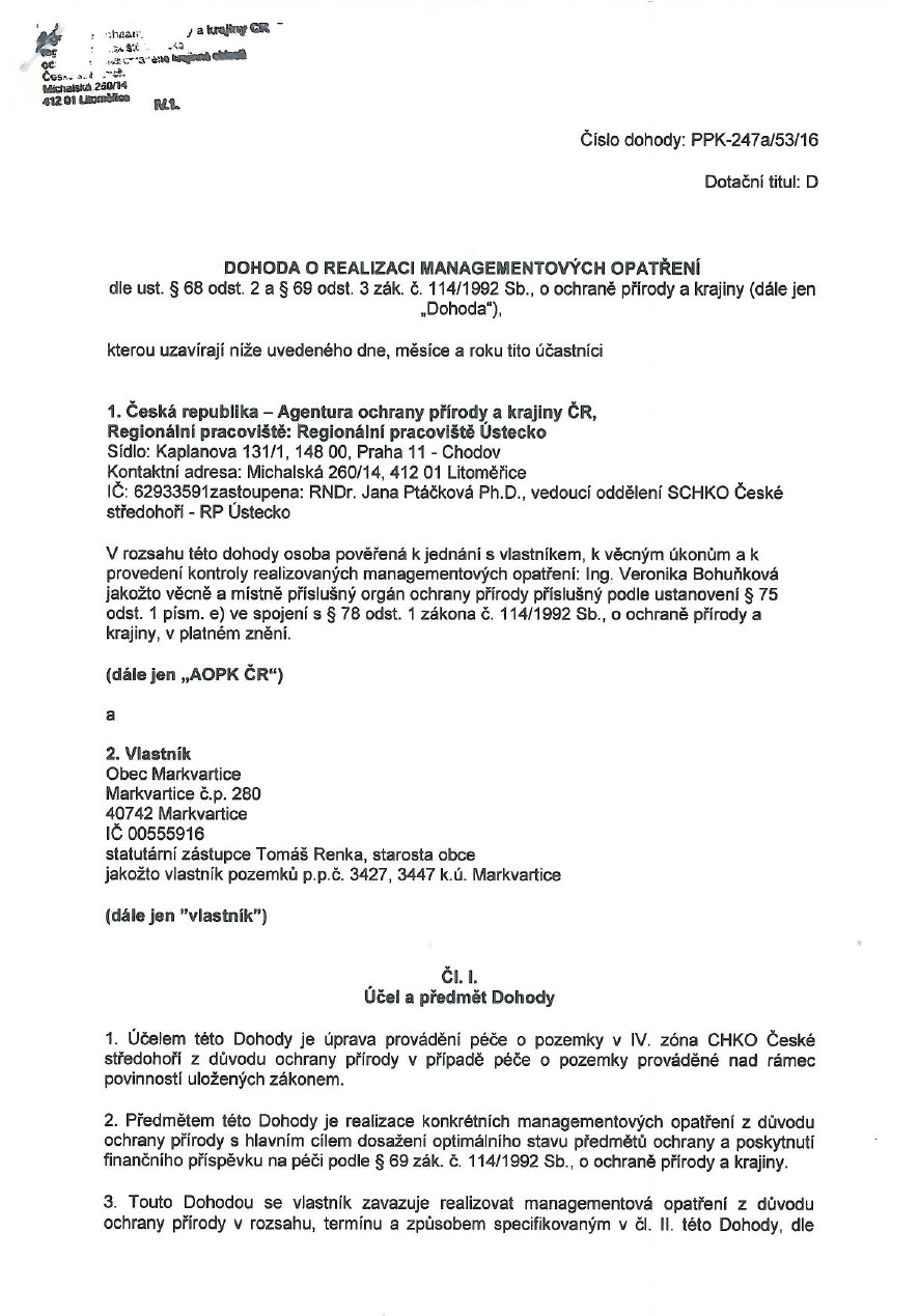 Dohoda o realizaci managementových opatření - Agentura ochrany přírody a krajiny ČR