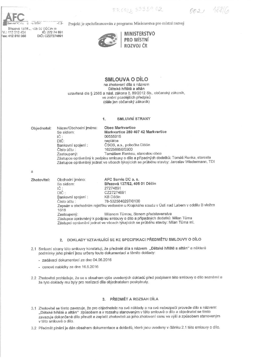 Smlouva o dílo - AFC Servis DC, a.s. - Dětské hřiště a altán
