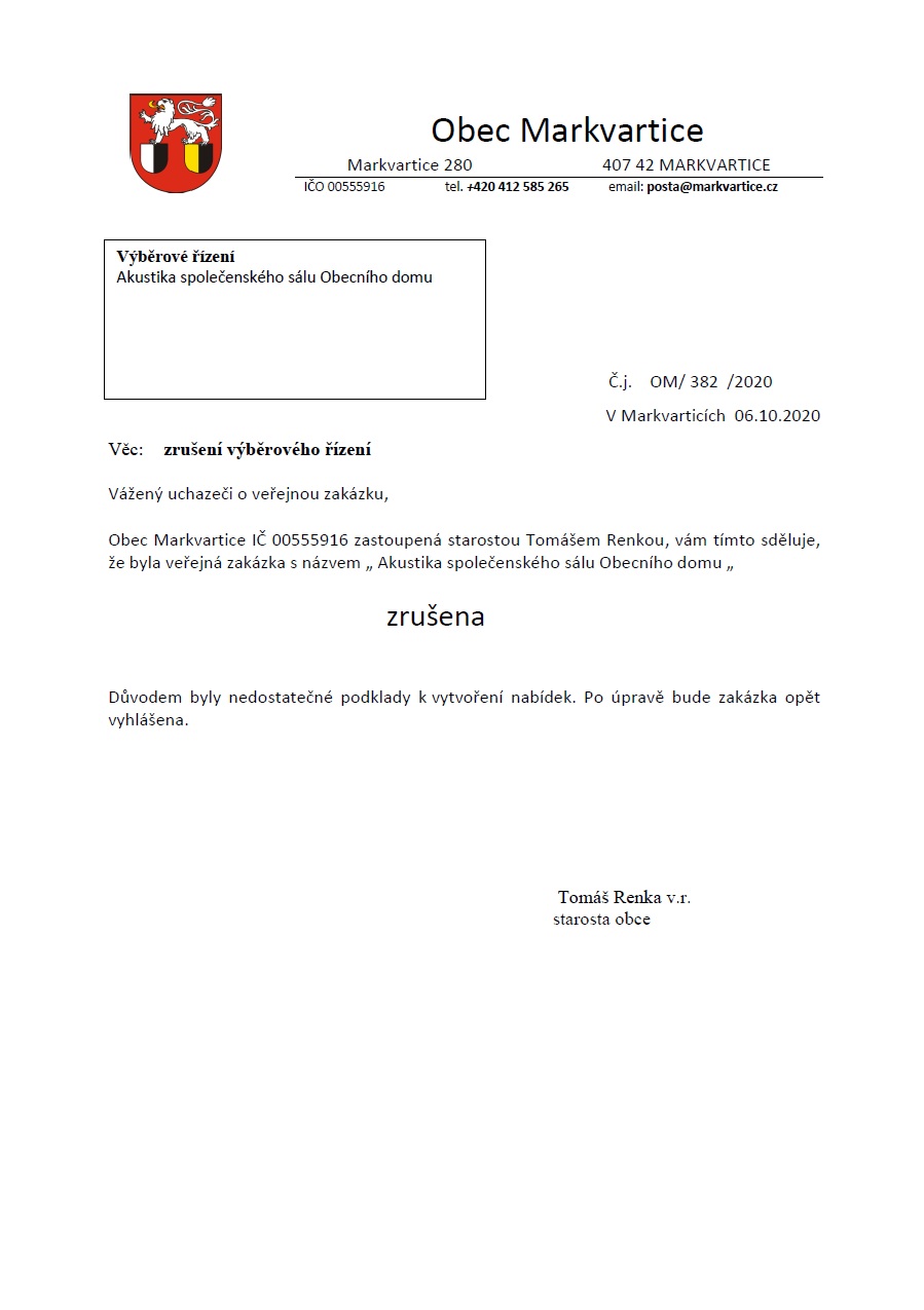 3/2020 Výzva k podání nabídky zakázky malého rozsahu „Akustické úpravy společenského sálu Obecního domu