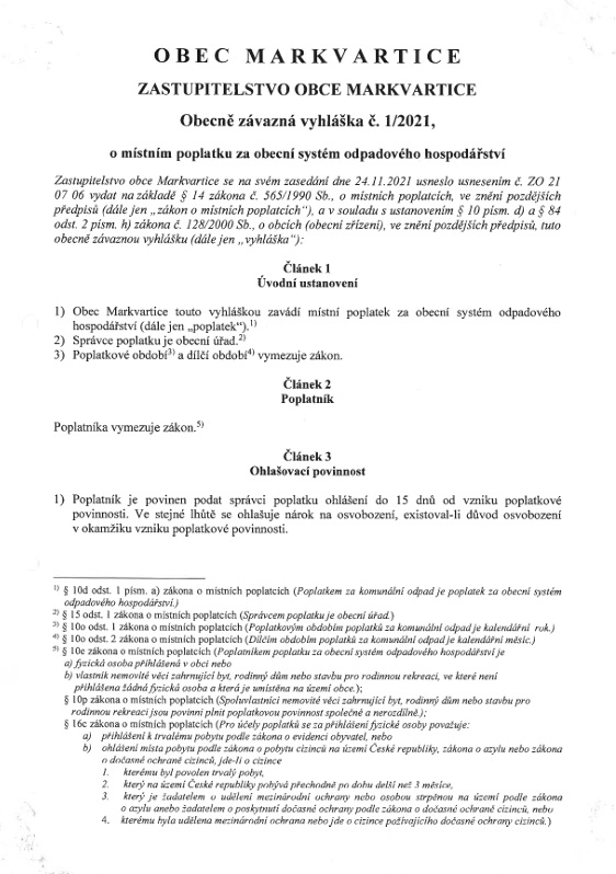 Obecně závazná vyhláška č.1/2021 - o místním poplatku za obecní systém odpadového hospodářství