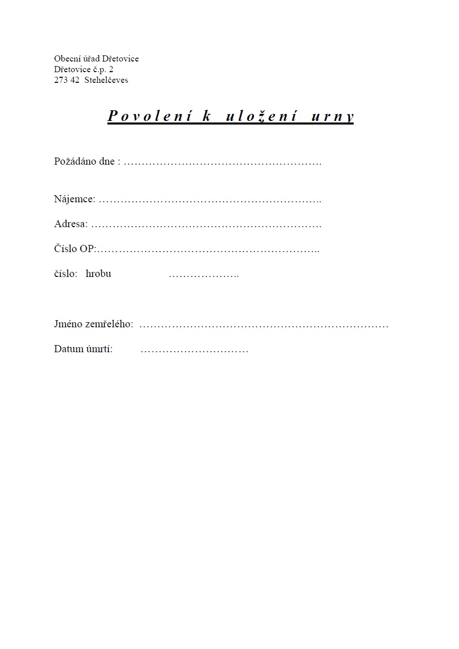 Formulář - uložení urny