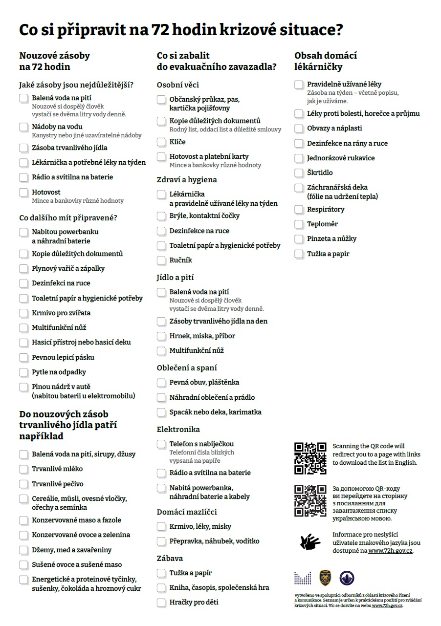 Co si připravit na 72 hodin krizové situace