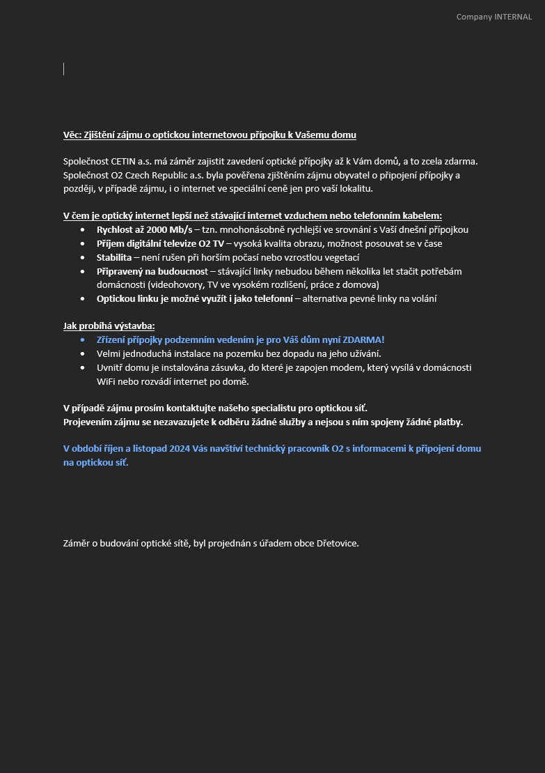 Dopis do schranky Dřetovice