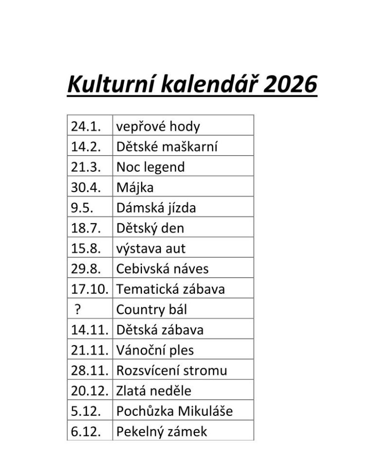 Kulturní kalendář 2026