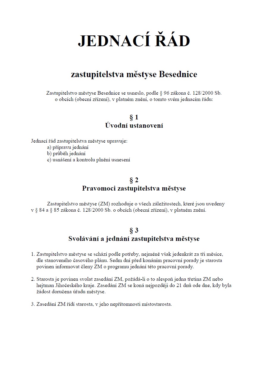 Jednací řád městyse Besednice