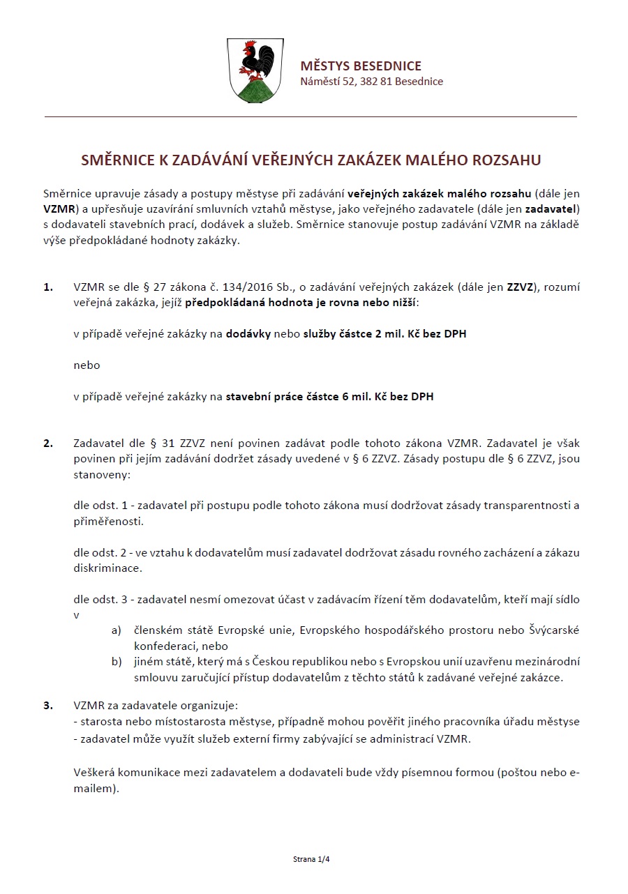 Směrnice k zadávání veřejných zakázek malého rozsahu