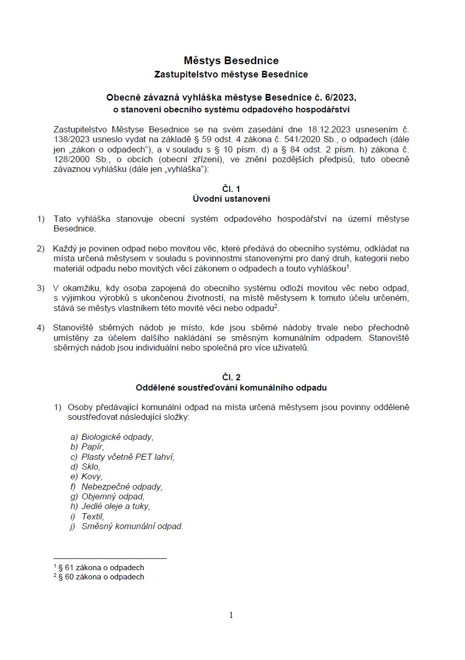 OZV o stanovení obecního systému odpadového hospodářství