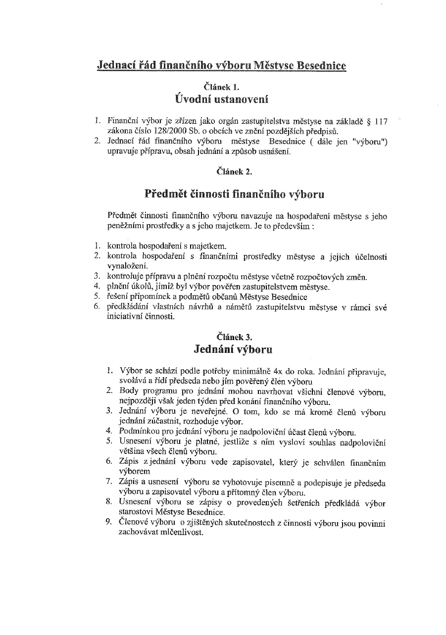 Jednací řád finančního výboru