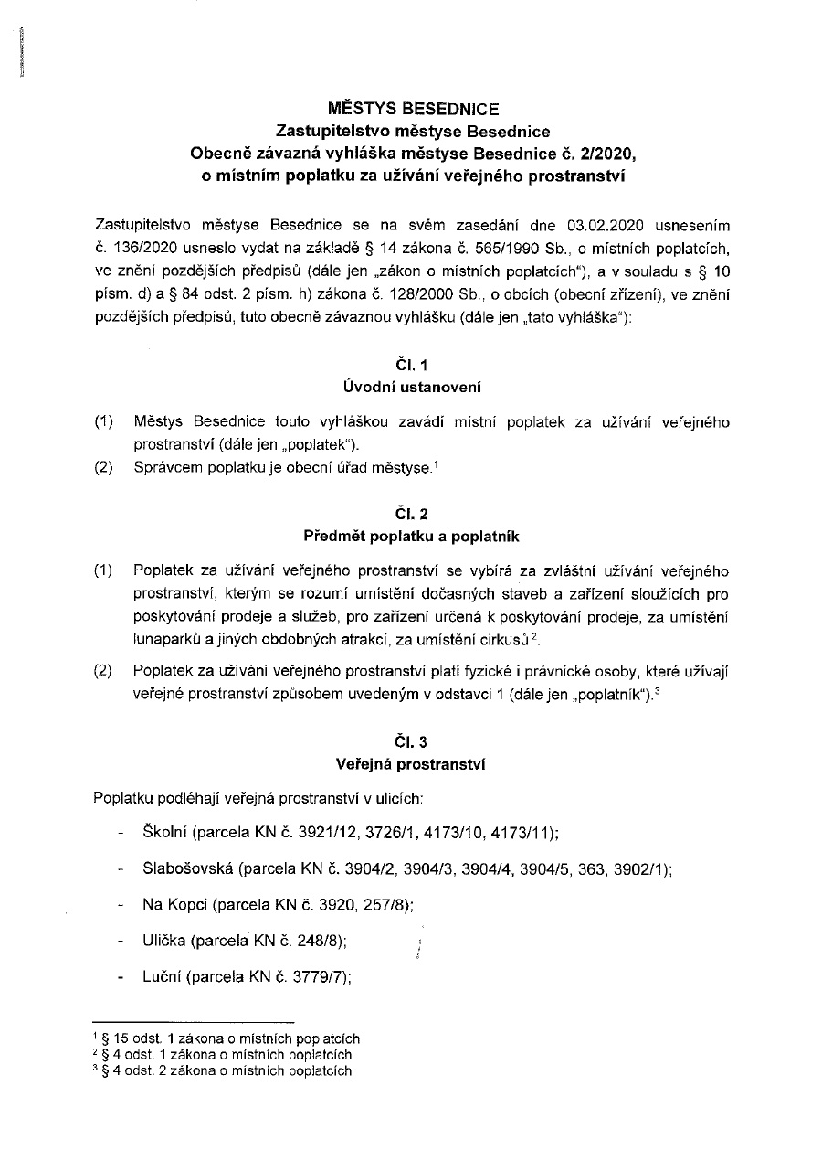 OZV o místním poplatku za užívání veřejného prostranství