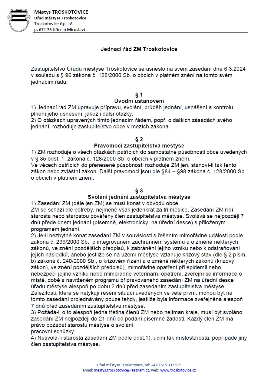Jednací řád Zastupitelstva městyse Troskotovice