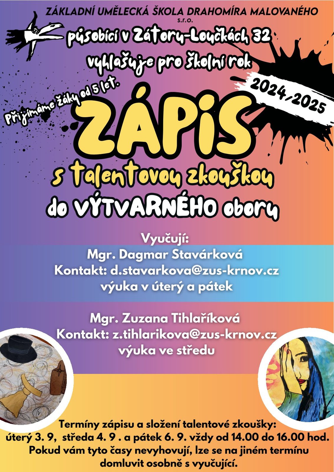 Náhledový obrázek článku: Zápis do výtvarného oboru ZUŠ Drahomíra Malovaného