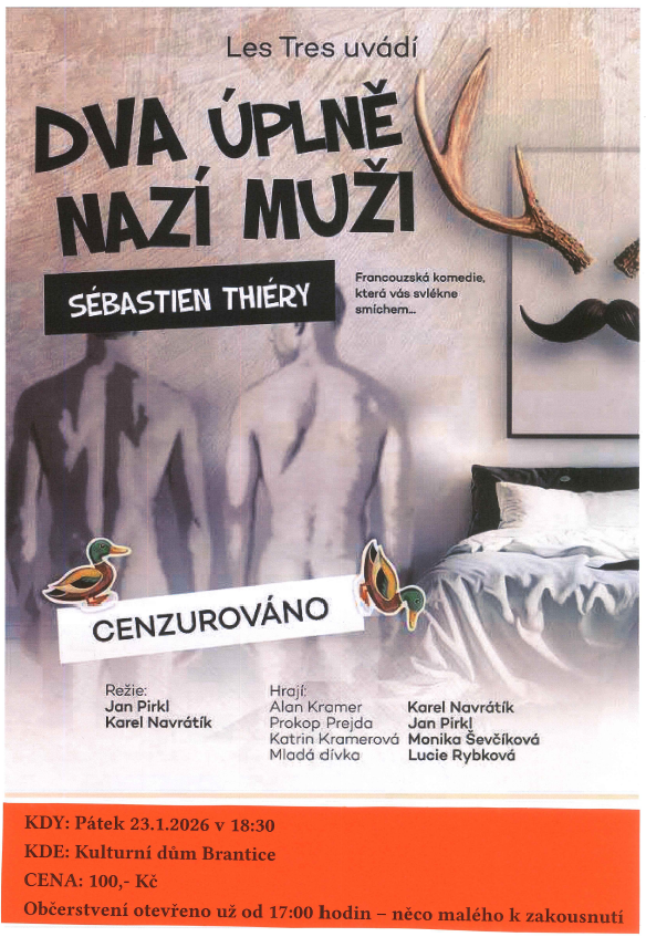 Náhledový obrázek článku: Divadelní večer: Dva úplně nazí muži – už tento pátek 23.1.2026