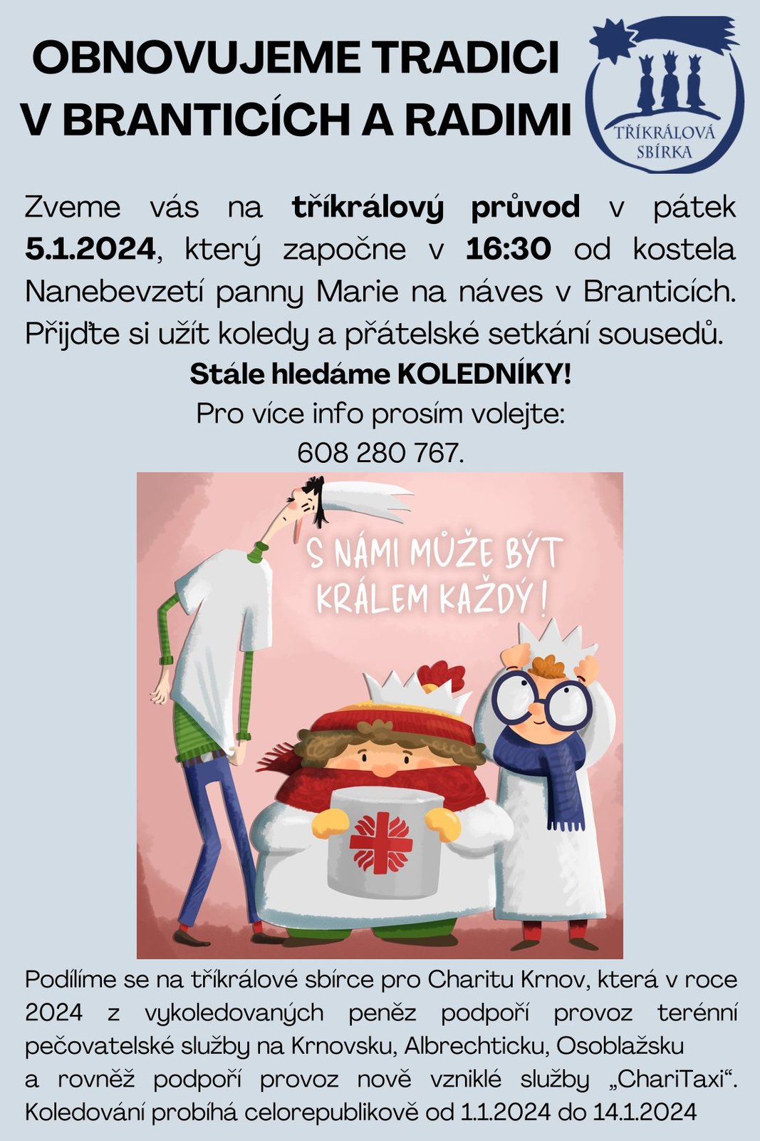 Náhledový obrázek článku: Pozvánka na TŘÍKRÁLOVÝ PRŮVOD, výzva pro KOLEDNÍKY.