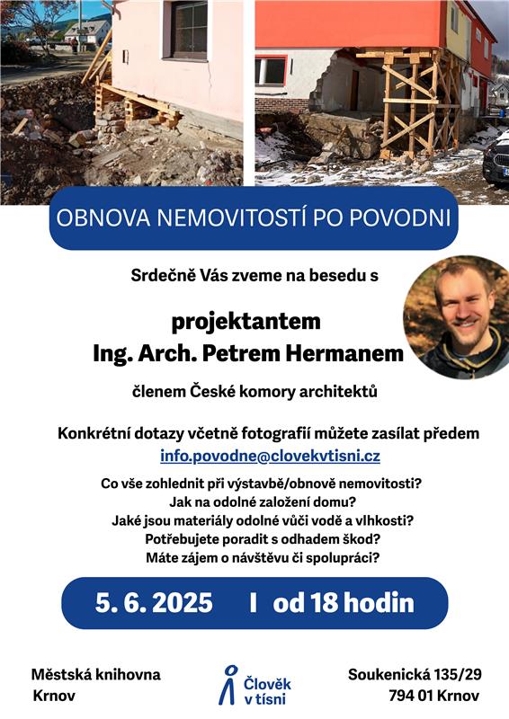 Náhledový obrázek článku: Obnova nemovitostí po povodni – pozvánka na besed